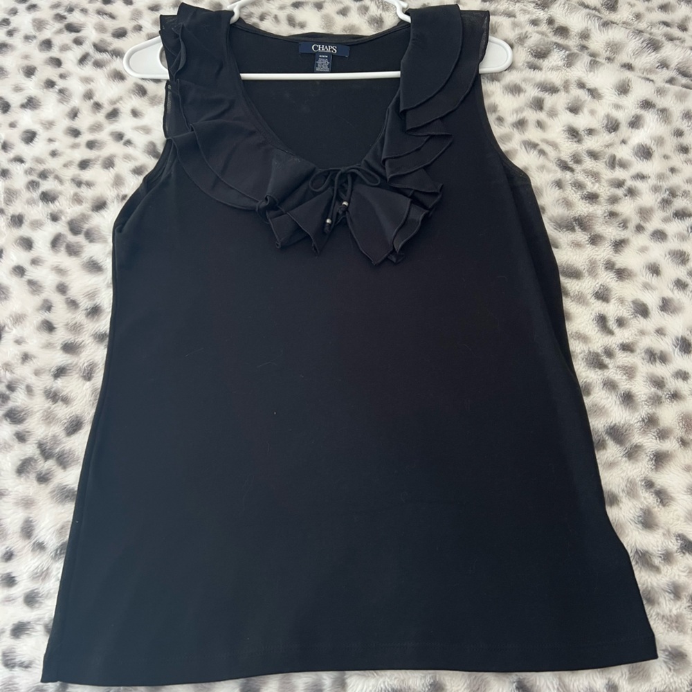 Chaps Black Ruffled Tie-Neck Sleeveless Camisole